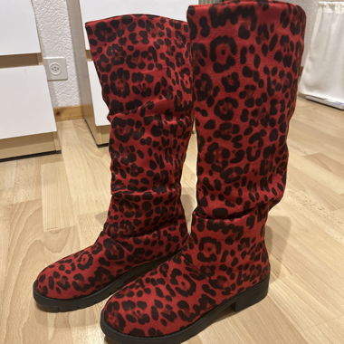 Red leopard print boots
