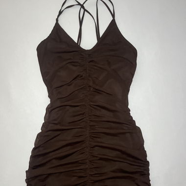 Brown Ruched Mini Dress