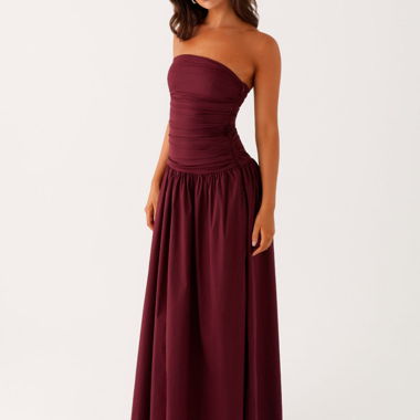 BRAND NEW PEPPERMAYO Burgunderfarbendes, trägerloses Maxikleid