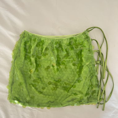 lime green sequin skirt with metallic detal