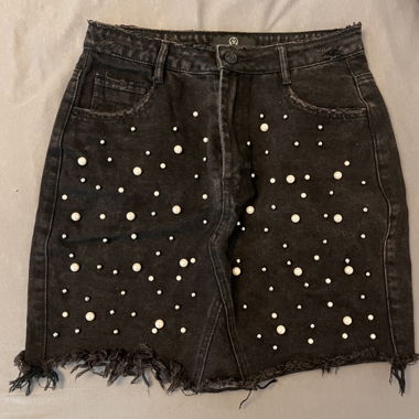 Jeans Rock / Schwarz mit Perlen 