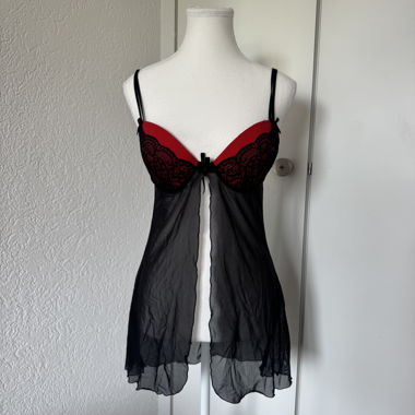 Schwarzes Sheer Babydoll-Kleid (75B)