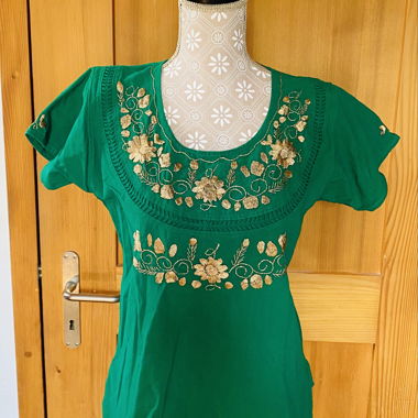 Top da donna messicano ricamato verde