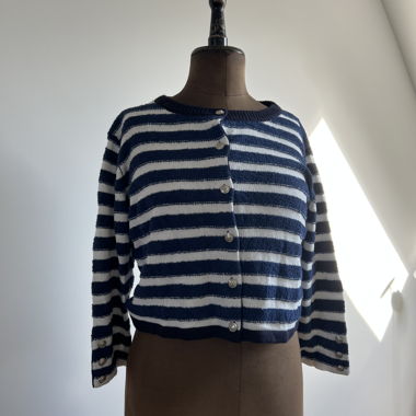 Striped navy and white cropped cardigan