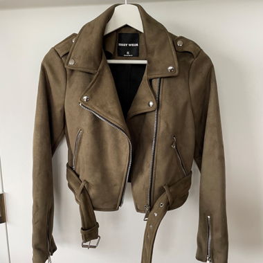 Giacca in pelle, verde/marrone, XS