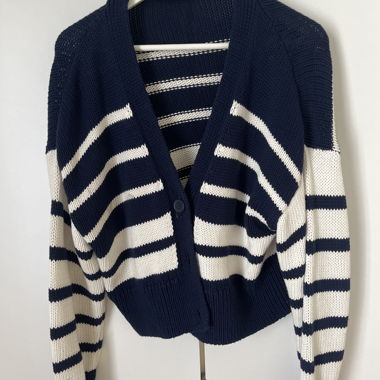 Cardigan a righe blu scuro e bianco