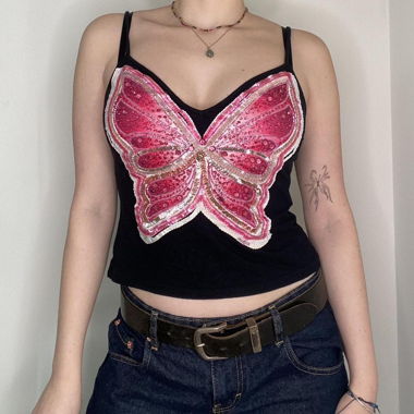 Vintage beaded butterfly cami top