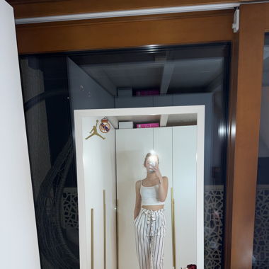 elegante, gestreife, vintage Stoffhose