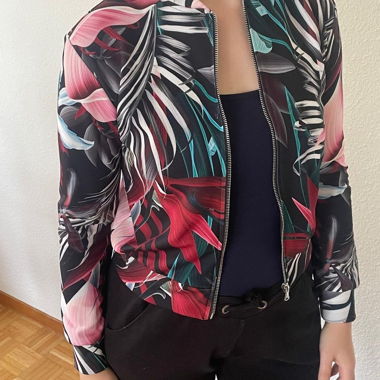 Floral Print Zip Bomber Jacket Zebra size S