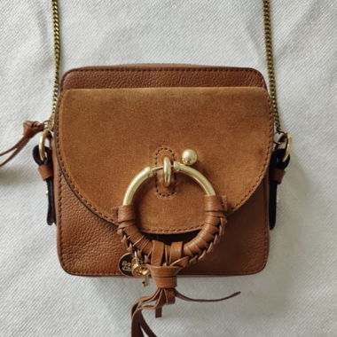 Small camel suede leather shoulder bag