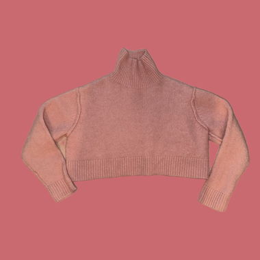 Pull court col roulé rose