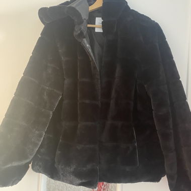 Black faux fur jacket with hood