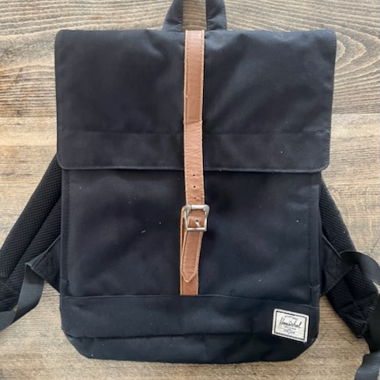 Herschel black backpack with leather strap