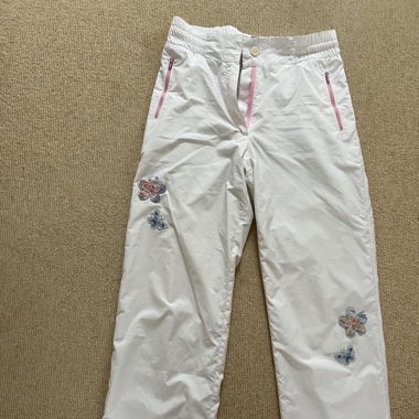 track pants white with flowers