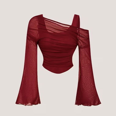 Top in mesh rosso con spalle scoperte