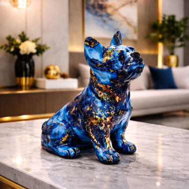 Statue bulldog bleu doré