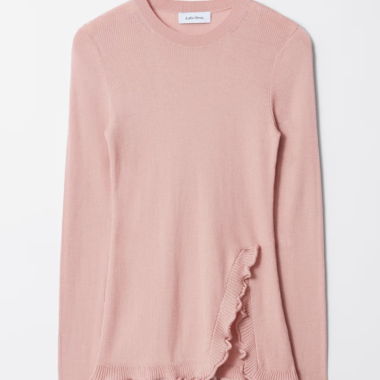 Rosa Strickpullover mit Rueschen