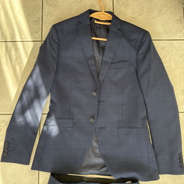Men's two-piece suit, blue with fine checks