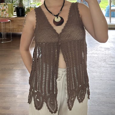 japanese vintage: open-knit brown vest