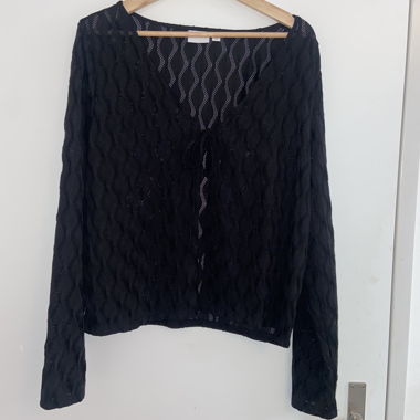 Schwarze Netz-Strickjacke