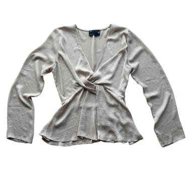 Blouse ASOS Champagne en satin à torsade devant et encolure peplum