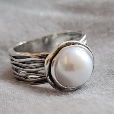 Anello argento stile perla