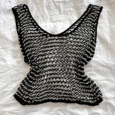 Black Beaded Fishnet Tank Top