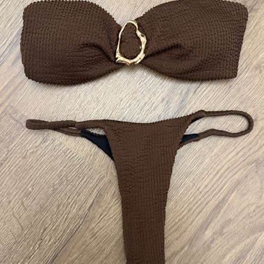 braunes bandeau bikini set