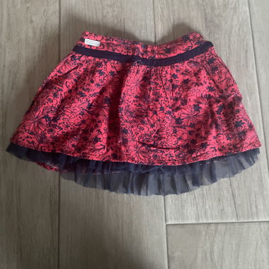 Girls' pink floral skirt with tulle ruffle