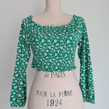 Primark Ruched Floral Crop Top Green