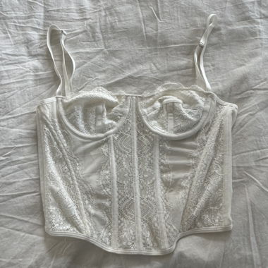 White Lace Corset Top with Hook Back