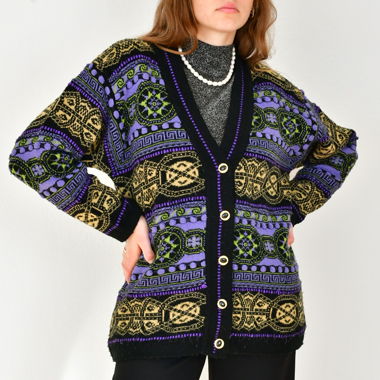 Maglione eclettico vintage, giacca lavorata a maglia, cardigan