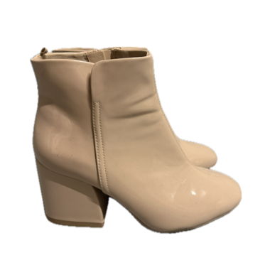 Beige ankle boots with block heel