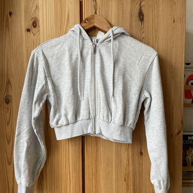 Sweat à capuche zippé court gris H&M XXS