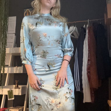 Satin Look Blue dress with Flowers