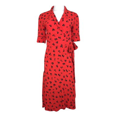Ganni Wrap Dress Red/Black Floral Viscose, 38