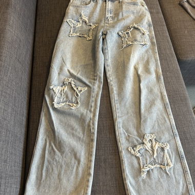 Wide Jeans with Sewn-On Stars
