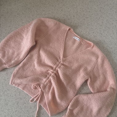 Mango Pink Knit Sweater V-Neck Cropped