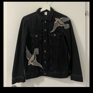 Graue Jeansjacke mit Details, Grösse 36