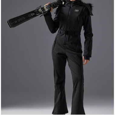 Schwarzer Ski-Overall mit Kapuze