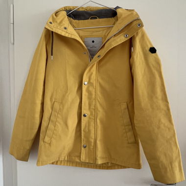 Yellow fabric jacket with hood
