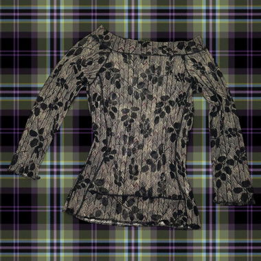 Haut floral en mesh transparent marron épaules dénudées
