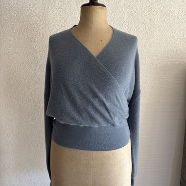 Blue wrap-knit top