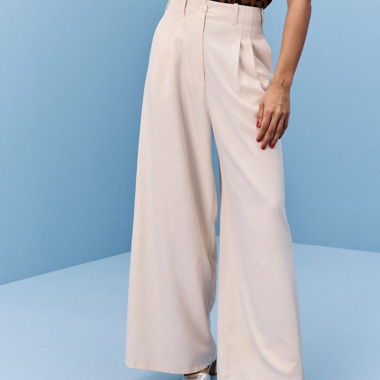 Pantalone largo vita alta écru
