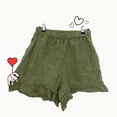 green linen shorts