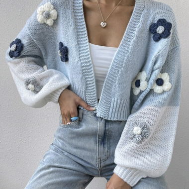 Cardigan blu e bianco a motivo floreale