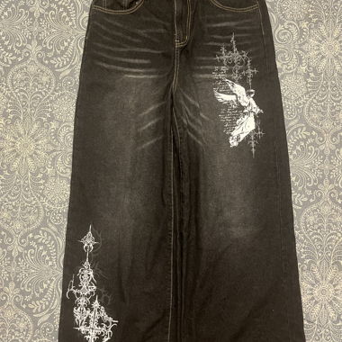 Black graphic baggy jeans (emo, goth, alternative)
