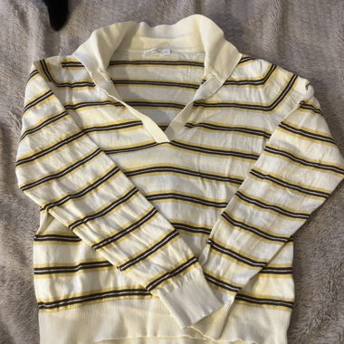 Striped Jumper in Beige and Brown with V-Neck
