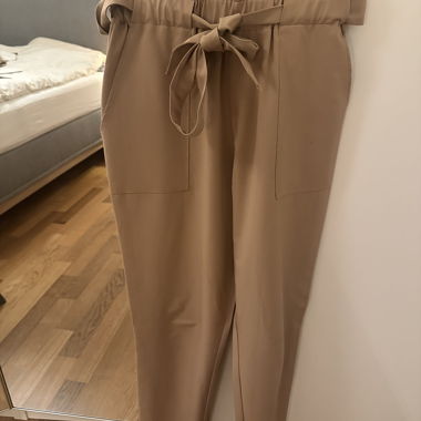 Pantaloni Beige Eleganti a Vita Alta Taglia 38