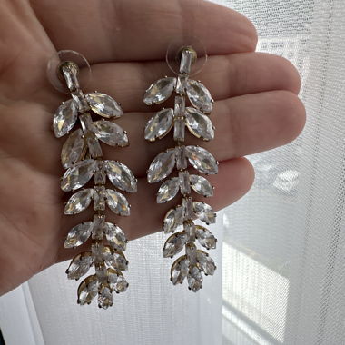 Crystal Earrings Leaf Design